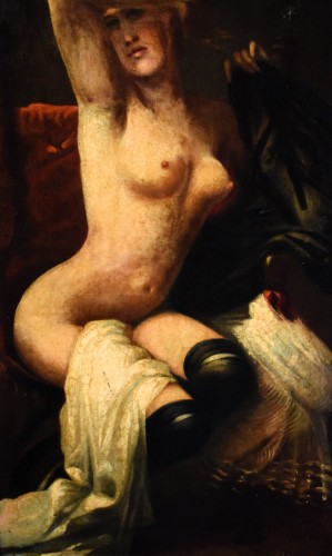Femme nue aux bas noirs - école italienne du XIXe siècle - Romano Ischia